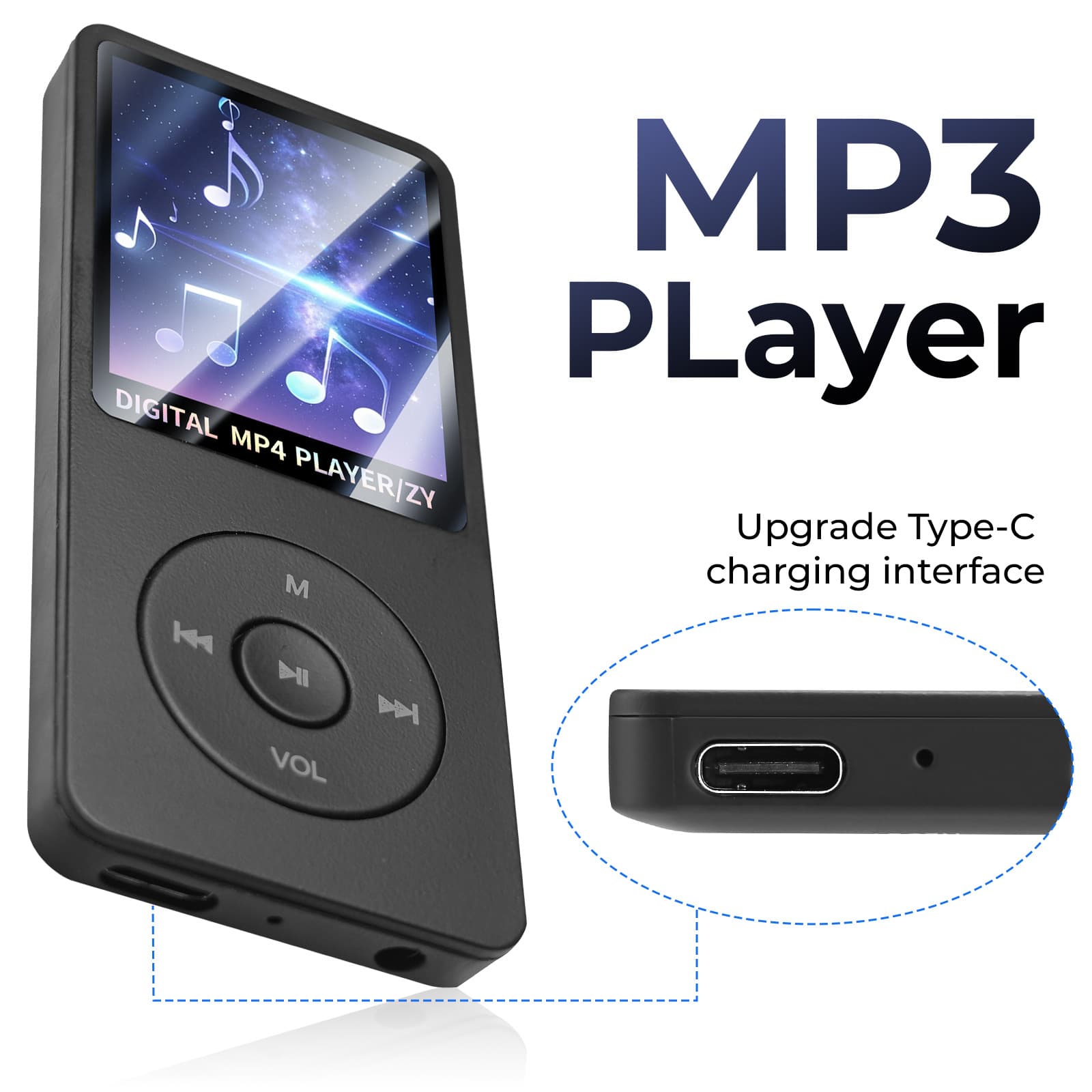 ZY418 Bluetooth MP3 Music Player with External Speaker, MP4 Portable Player for Students, 1.8-inch, TF Card Support