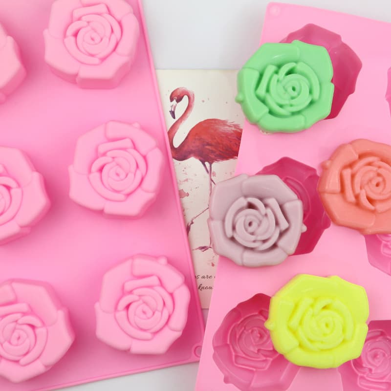 Minghao 6-Cavity Large Rose Silicone Cake Mold Silicone Cookie Mold Creative Flower Shape DIY Soap Mold