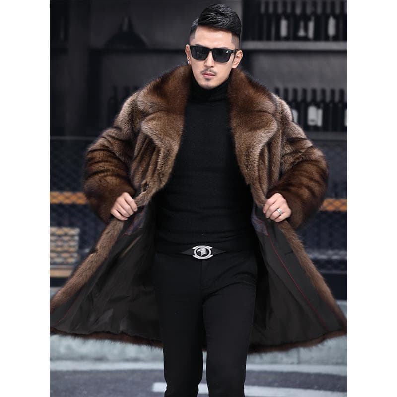 Men's Winter Mink Coat, Full Mink Long Fur Coat, Large Size Faux Fur Coat, Warm