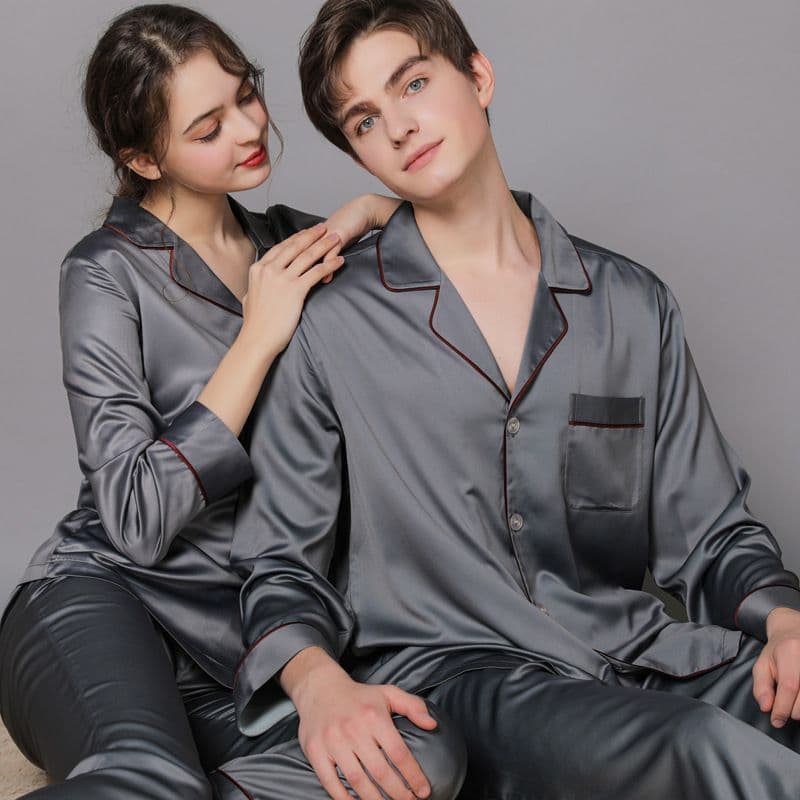 Silk Pajamas Women Summer Autumn 2025 New Mulberry Silk Men Long Sleeve Two-Piece Set Couple Homewear Thin Set