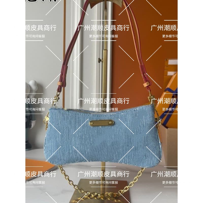 New Blue Denim Monogram Moon Bag Cowhide Handbag Shoulder Crossbody Bag for Women