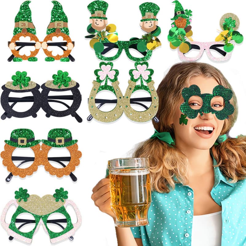 New St. Patrick's Party Glasses Non-Woven Green Glitter Eyeglass Frames Irish Festival Shamrock Glasses