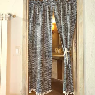 Iris Village Travel No-Drill Nordic Dark Blue Geometric Curtain Door Curtain Half Curtain Cabinet Curtain Rod Adhesive