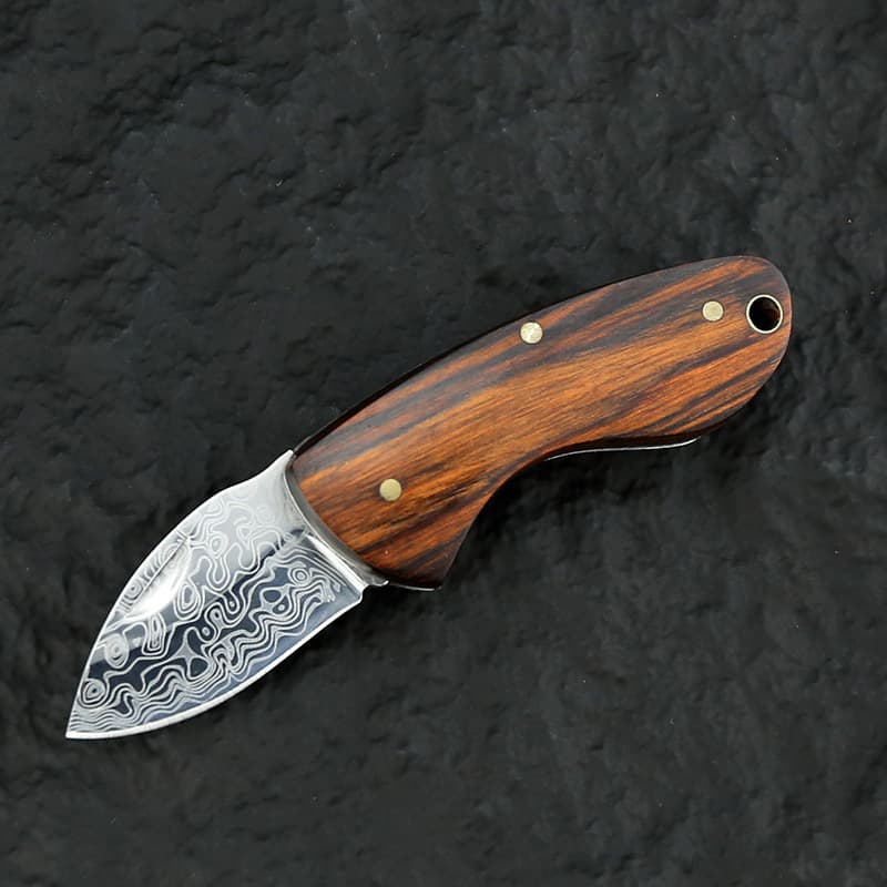 Mini Rosewood Handle Damascus Pattern Folding Knife Pocket Knife Outdoor Knife Portable Knife Multi-Purpose Hunting Knife