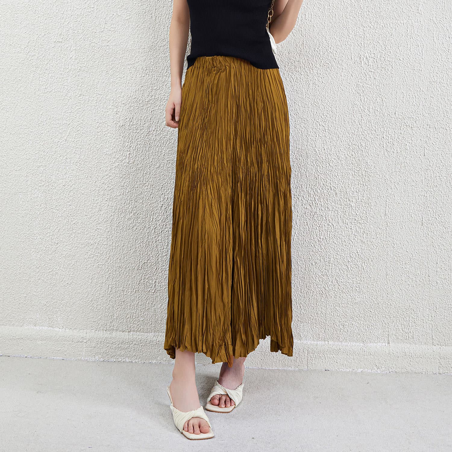 Women's A-Line Midi Skirt Pleated Draped Pure Color Slimming Long Skirt Polyester Fabric Macaron Color Business Casual Style