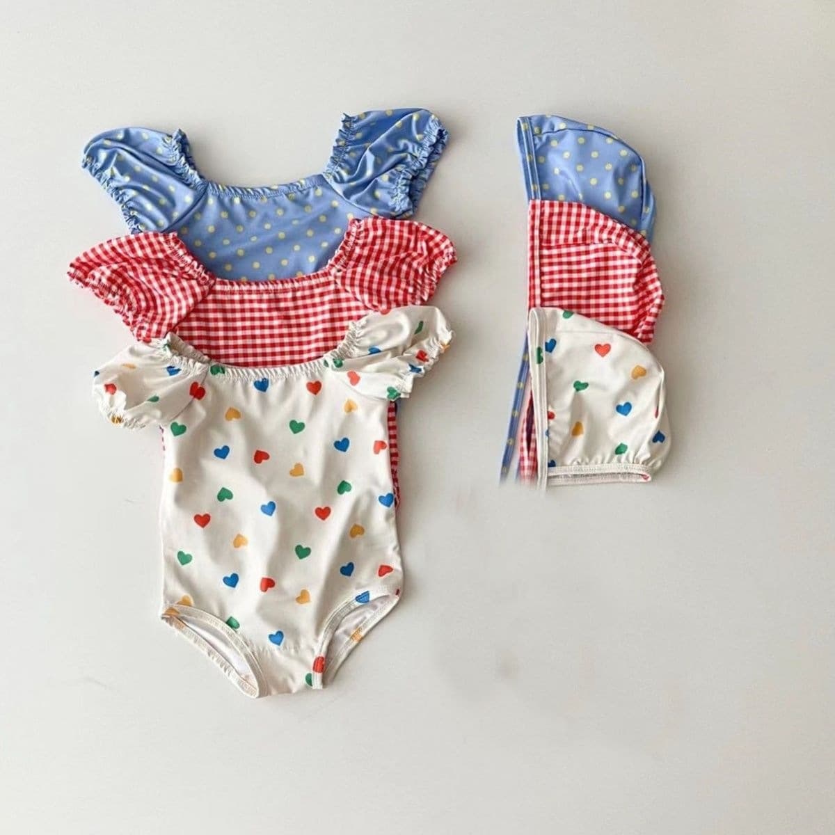 Summer baby girl's toddler swimsuit and swimming cap, suspender bag, baby girl's swimming beach suit, one-piece cotton