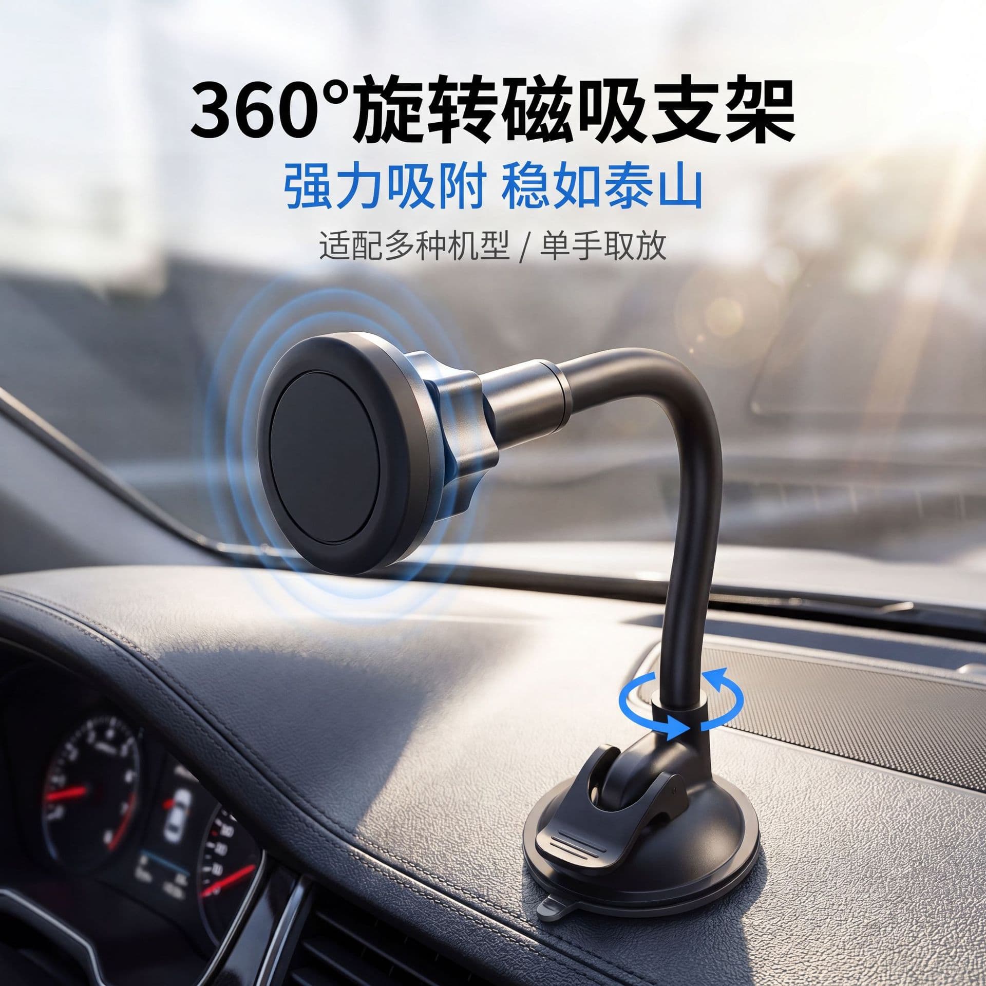 Cross-border Car Phone Mount, Magnetic 360° Rotating Navigation Phone Holder with Flexible Bendable Arm