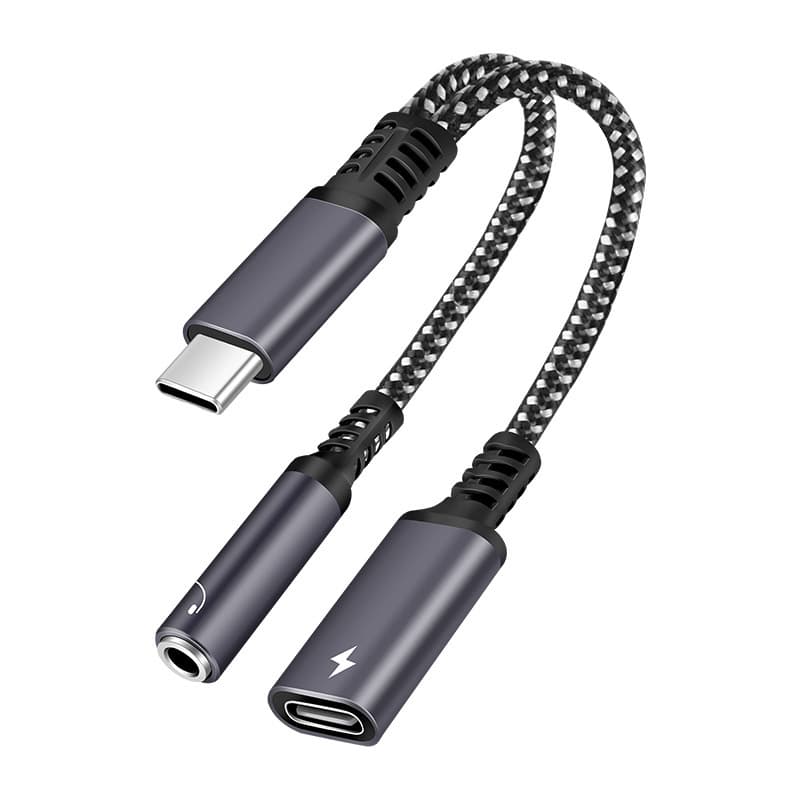 Type-C 2-in-1 Braided Digital Audio Adapter Cable, 3.5mm Headphone to Phone Converter