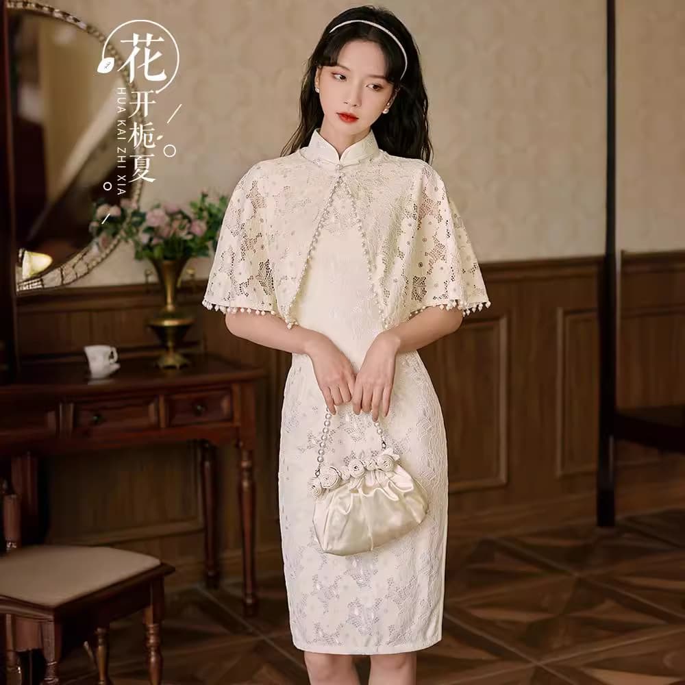 Annual Party Evening Dress Internet Celebrity Cheongsam Small Shawl Women Outerwear Stylish Matching Skirt Sun Protection Cardigan Lace Short Top