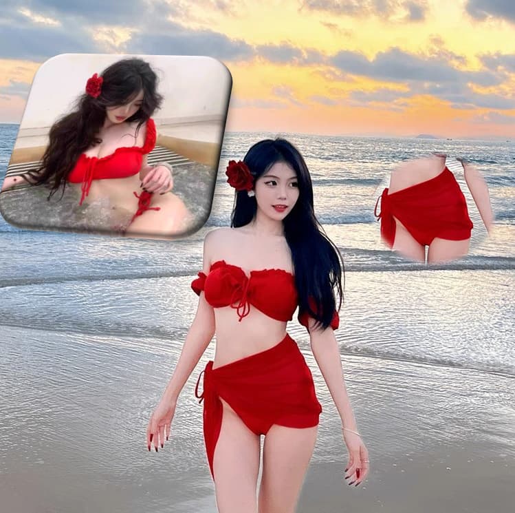 New sexy set Internet celebrity red bikini split swimsuit European and American style female sexy two-piece swimsuit