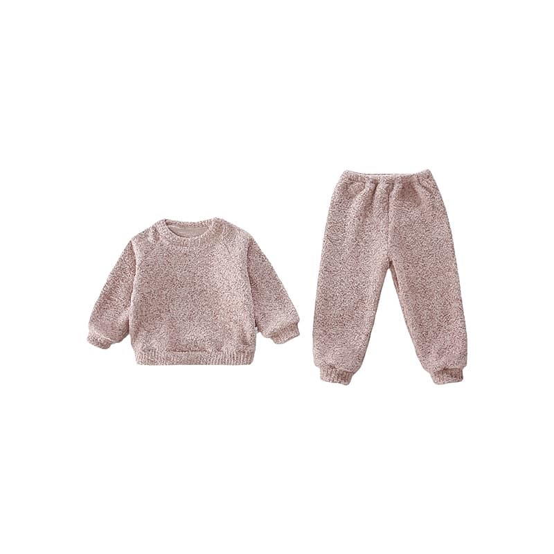 2025 New Half-Fleece Homewear Set for Boys and Girls, Autumn/Winter Thickened Two-Piece Round Neck Thermal Pajamas