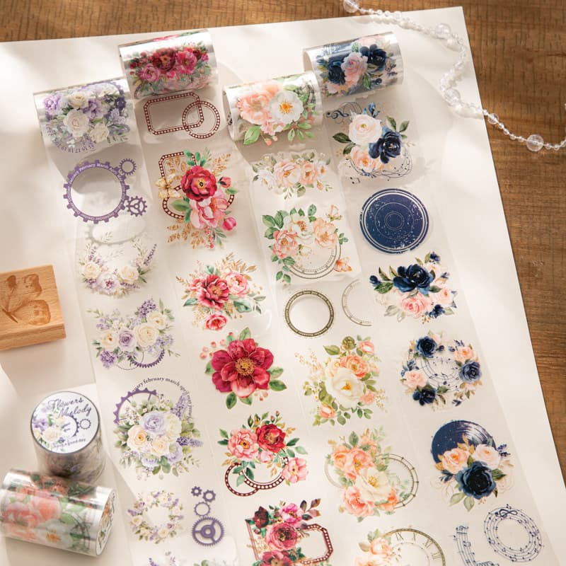 Blossom melody flower collage die-cut tape retro hand account melody plant border collage background decoration