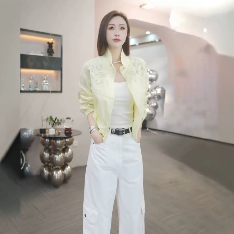 Korean Stand Collar Embroidered Short Jacket for Women 2026 Spring/Summer New Fashion Casual Loose Versatile Sun Protection Jacket Top