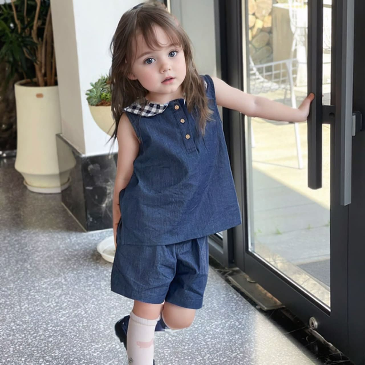 Girls' Summer Set 2025 New Little Girl Sleeveless Denim Outfit Two-Piece Set Unisex Sleeveless Top Shorts