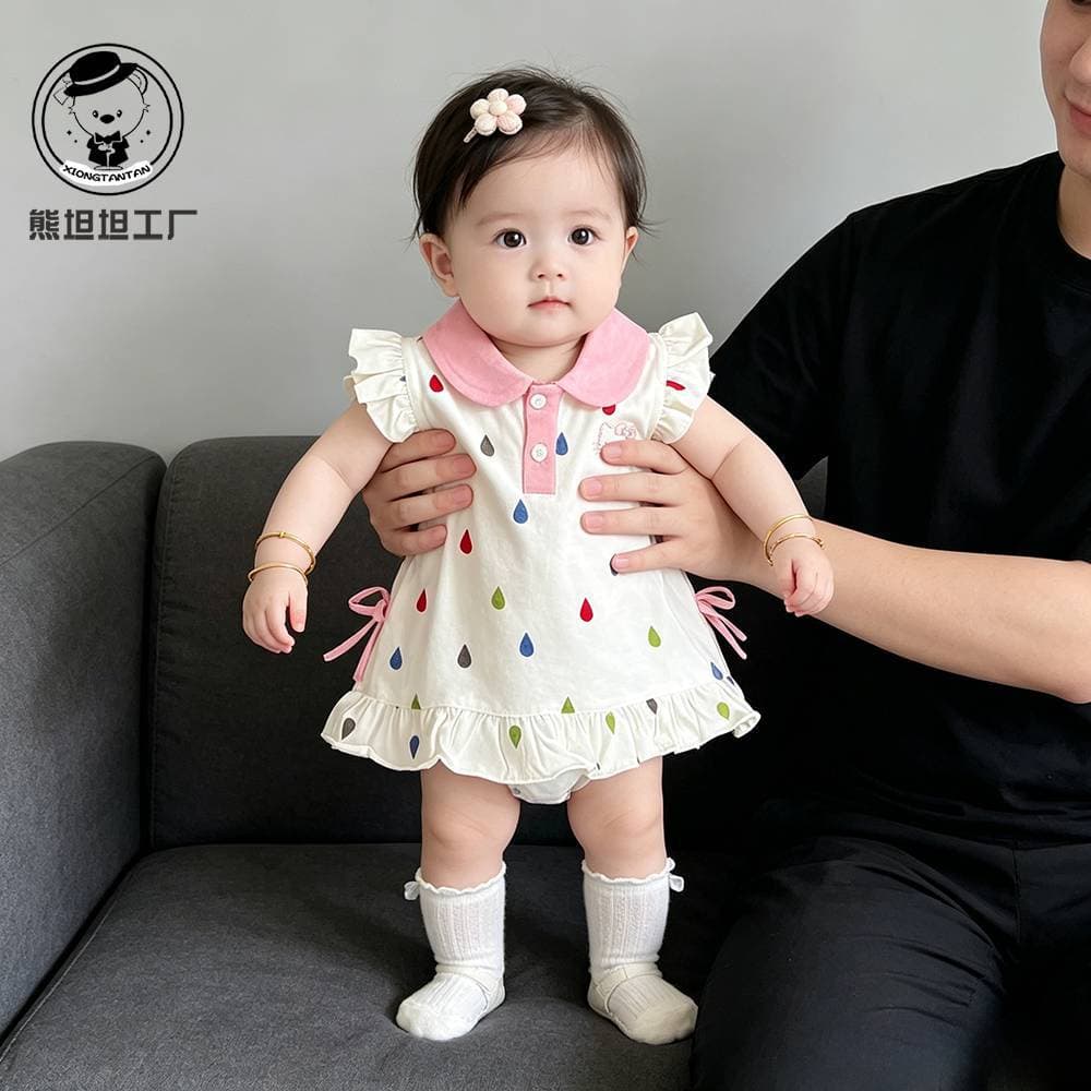 Newborn Baby Girl Summer Clothes Thin Korean Sweet Princess Style Bodysuit Infant Fly Sleeve Romper Outfit