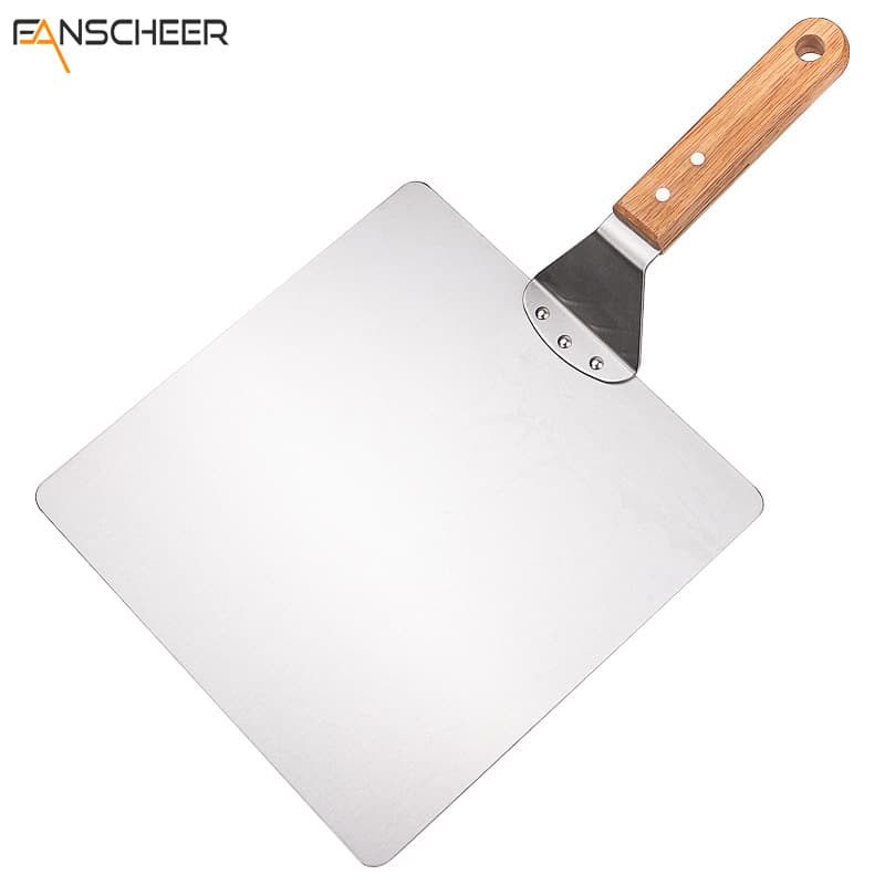 Manufacturer Pizza Shovel Cake Shovel 10inch 12inch Wooden Handle Square 430 Baking Transfer Pizza Cake Tool Shovel