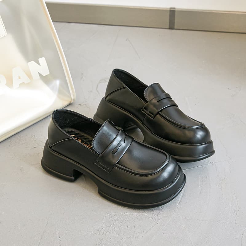 Pretty Feet Power 2022 Autumn New Platform Chunky Heel Loafers Women's British Style Retro Fashion Pumps JK Leather Shoes