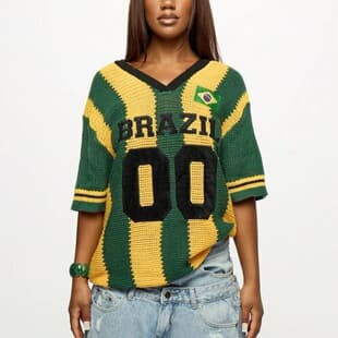 European and American Cross-Border Summer New Thin Breathable Knit Top Women's Brazilian Letter Embroidery Fashion Casual Blouse