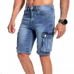 New Cross-Border Stock, European and American Style Multi-Pocket Micro-Stretch Denim Shorts for Men, 5-Point Workwear Casual Jeans