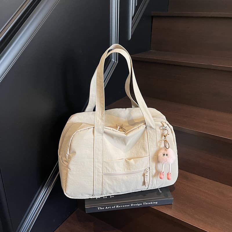 2025 Spring Summer New Nylon Lightweight Large Capacity Casual Korean Gym Bag Travel Bag Boston Zipper Shoulder Bag