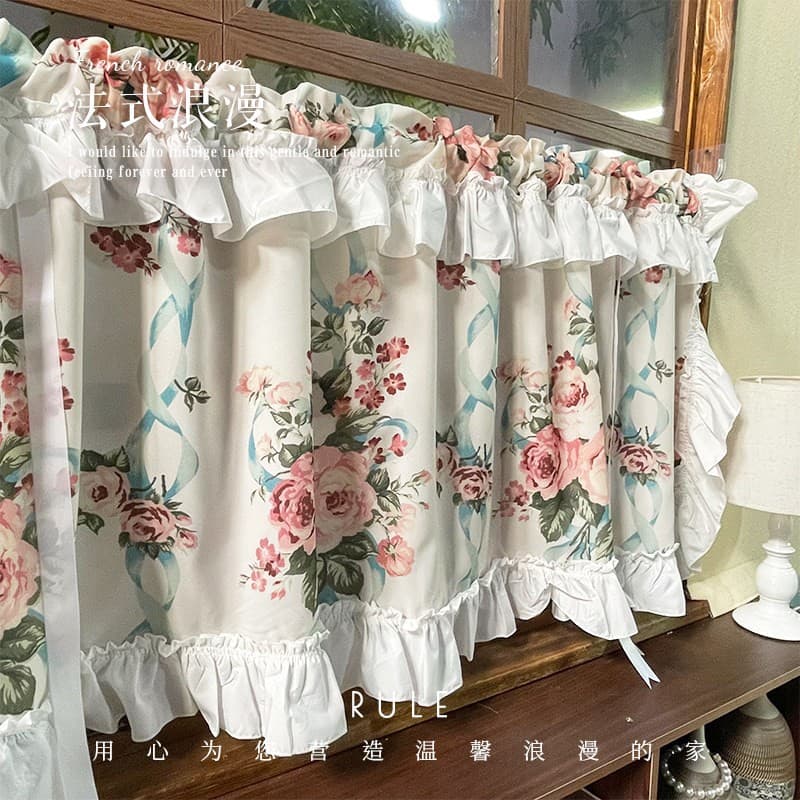 Korean-style Pastoral Embroidered Window Sheer Pull-up Lift Curtain Lace Sheer Curtain No-drill Magic Tape Partition Bay Window Balcony
