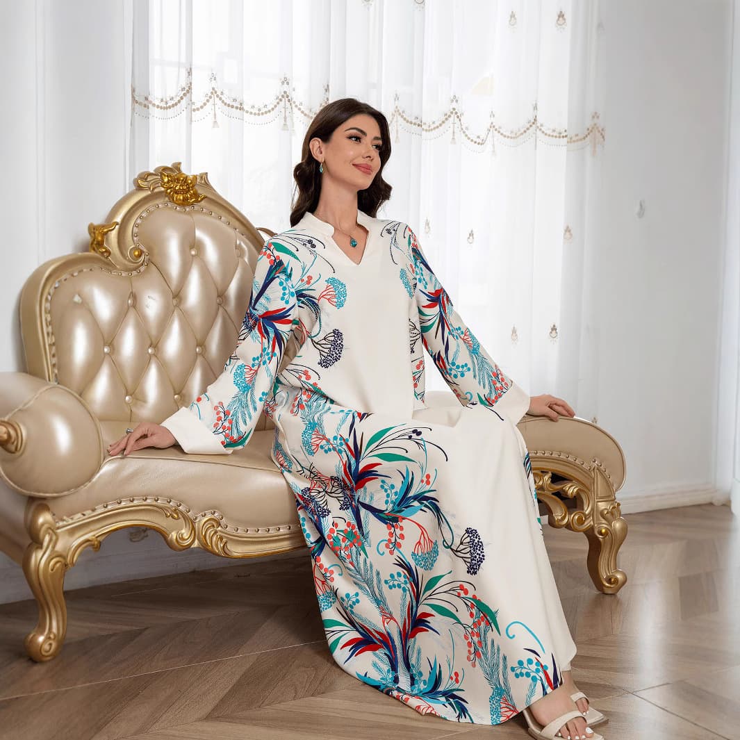 SW0814 Cross-border Women's Robe Printed European and American Export Women's Long Dress Abayas