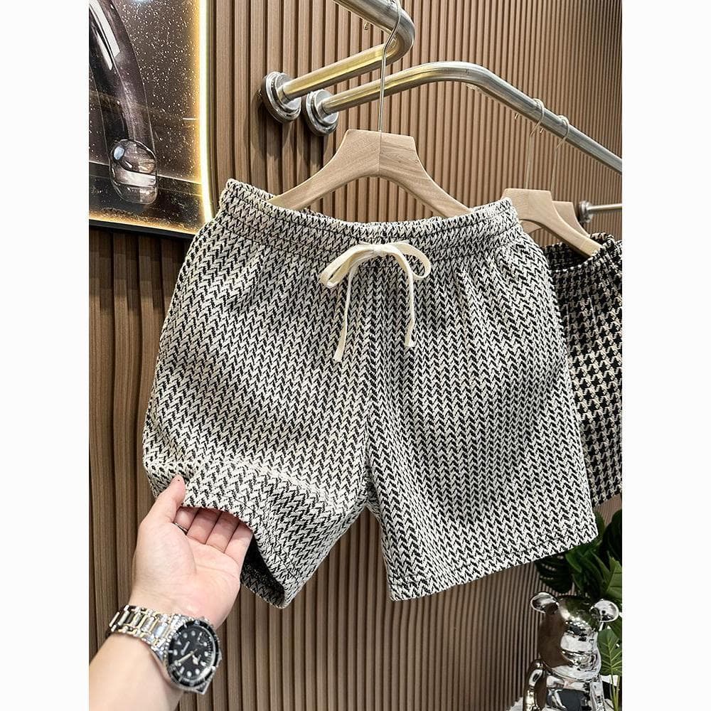 Houndstooth Shorts for Men Summer Loose Five-Point Pants Light Luxury Trendy Retro Straight Casual Pants Men's Sports Wholesale