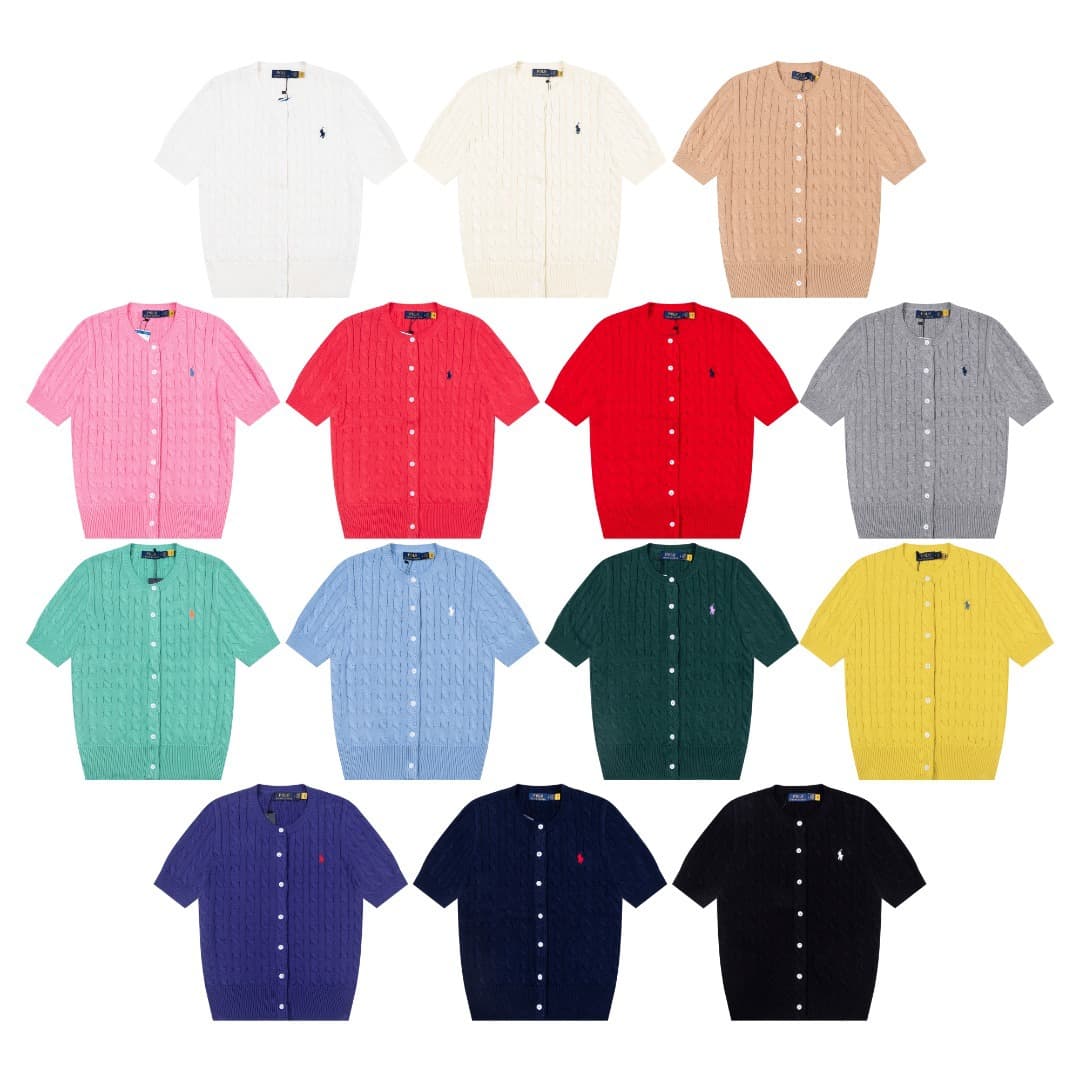 2026 Code-Scanning RL Ralph Lauren Pony Logo Embroidery Polo Short Sleeve Knit Cable Cardigan Simple T-Shirt Top Women