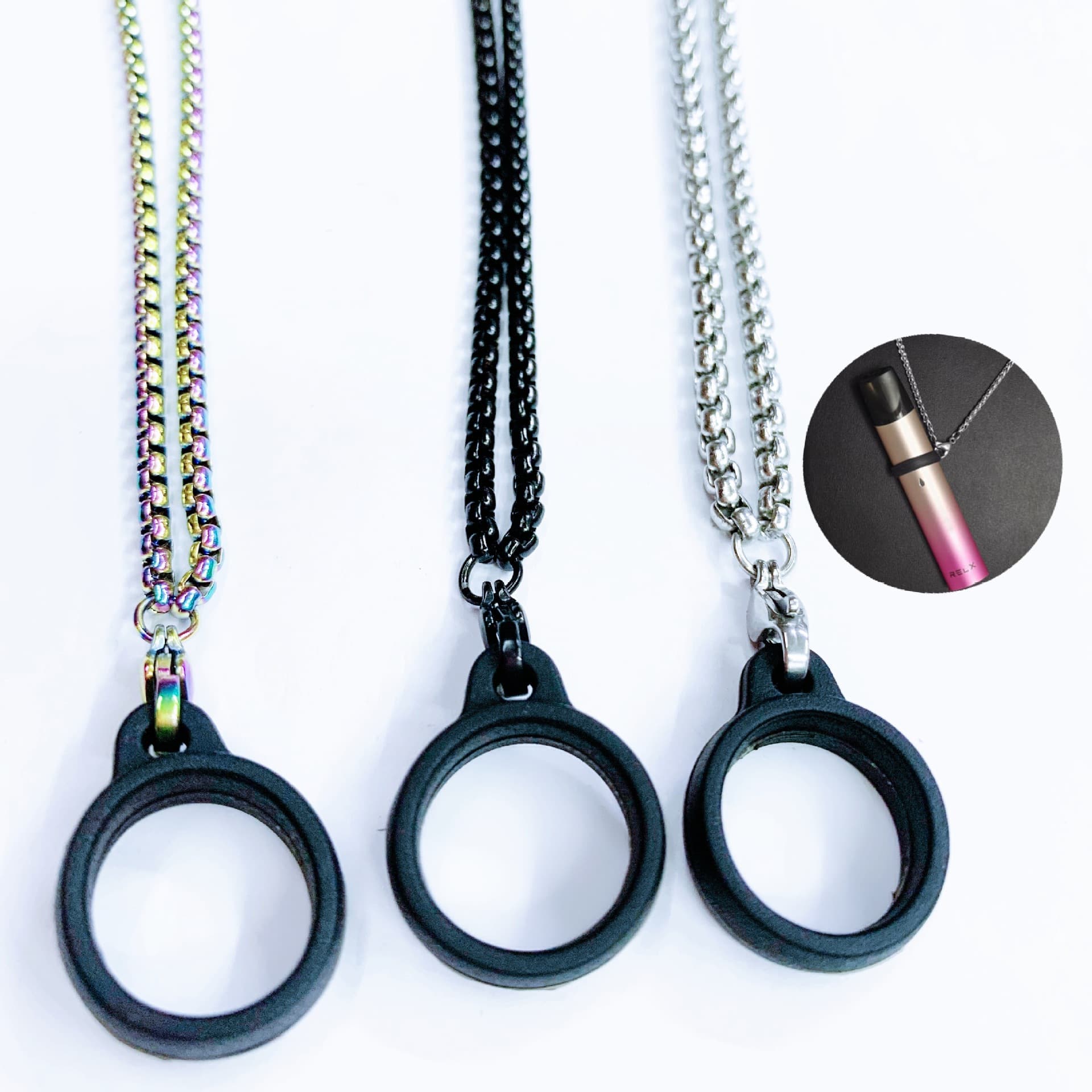 Stainless steel high-end metal chain, universal for electronic smoking accessories, lanyard with anti-slip ring, trendy hip-hop necklace.