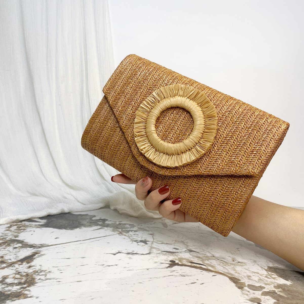 New cross-border evening bag, straw woven bag, resort style woven bag, envelope bag, women's dress, beach, high-end feel