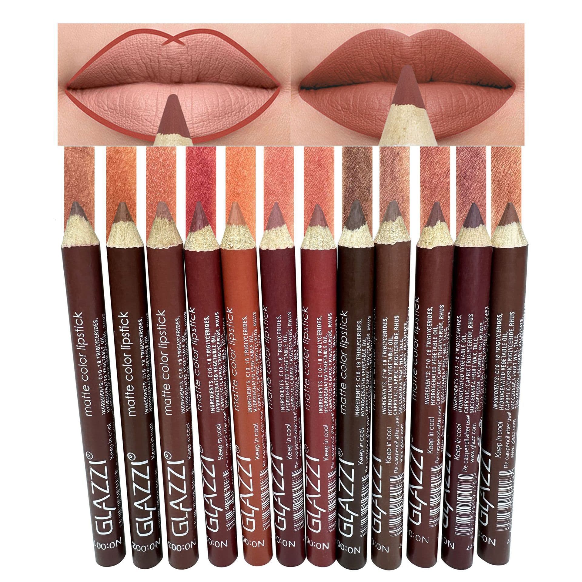 New GLAZZI 12-Color Matte Lip Liner Pencil - Matte, Non-Transfer Lipstick Pencil for Lip Contouring Makeup
