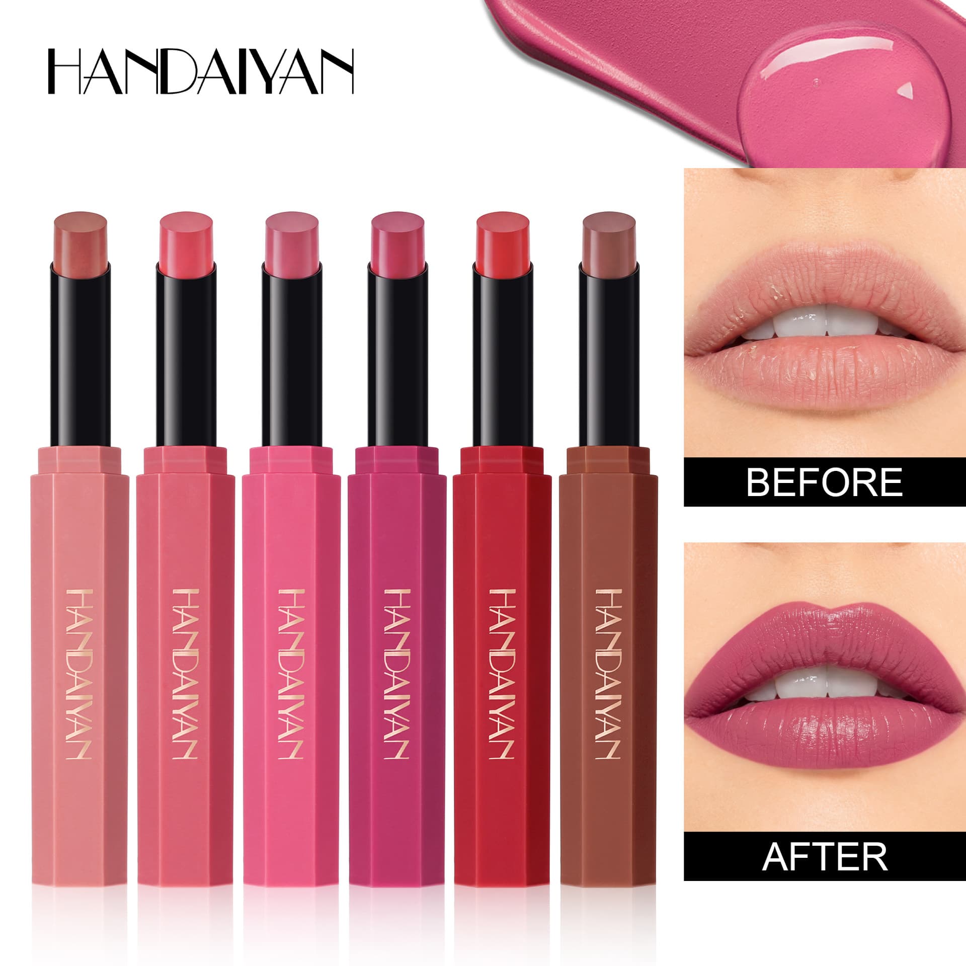 HANDAIYAN Lipstick Cosmetics Moisturizing 6-Color Non-fading Lipstick Box Set Cross-border Export Non-stick Cup Pearl