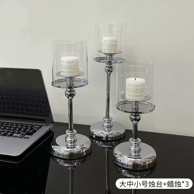 Light luxury Nordic retro silver scented candle candlestick Valentine's Day ornaments romantic dining table candlelight dinner props