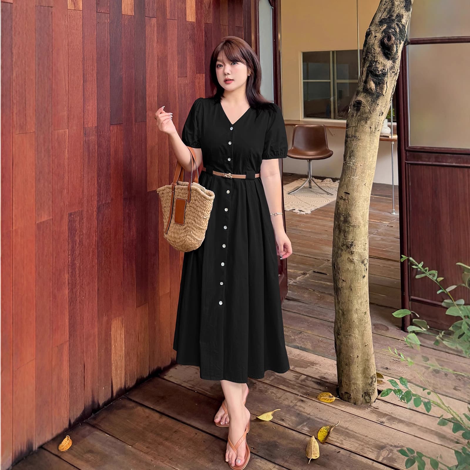 k3102 Plus Size Women's French V-Neck Open Front Long Belt Dress, Blue Work Dress for Women, Plus Size Dress