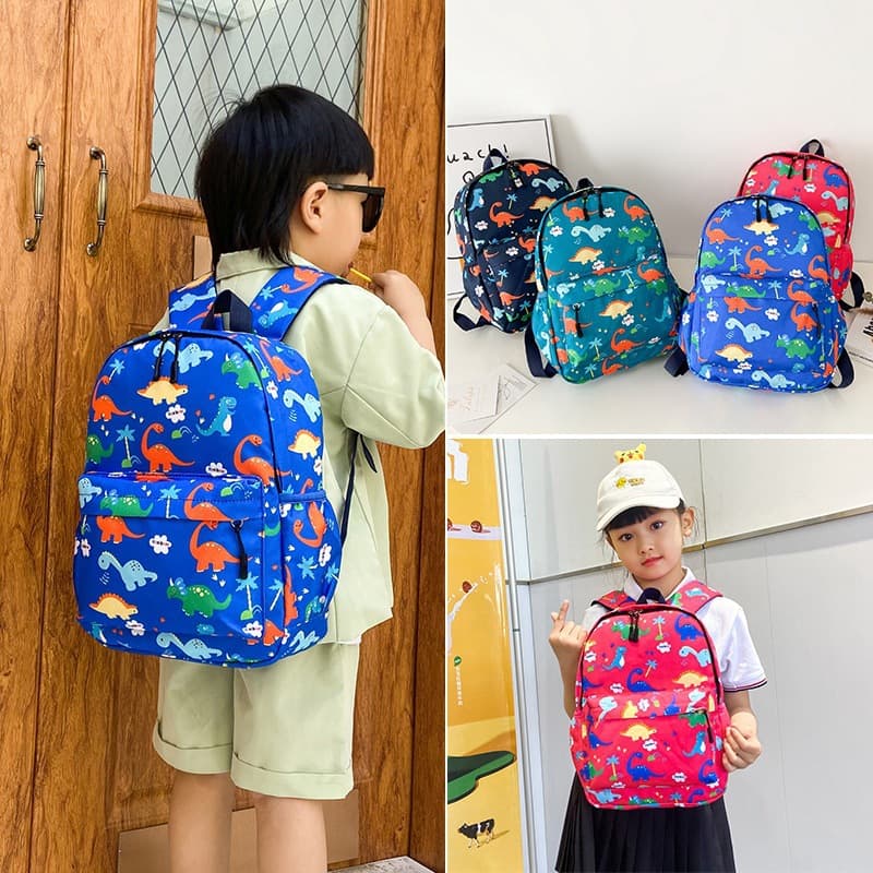 New Cartoon Dinosaur Nursery Backpack Nylon Fashion Trend Boys Girls Children Double Shoulder Bag School Bag Male Female Model