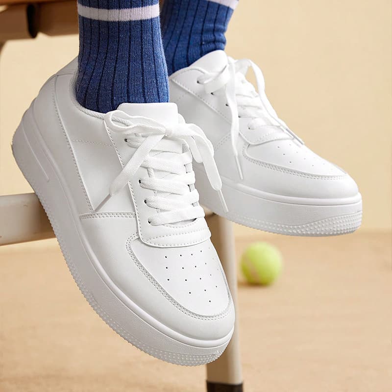 Spring and summer new height increasing white shoes women's lace-up sports versatile casual shoes students thick-soled breathable anti-skid shoes