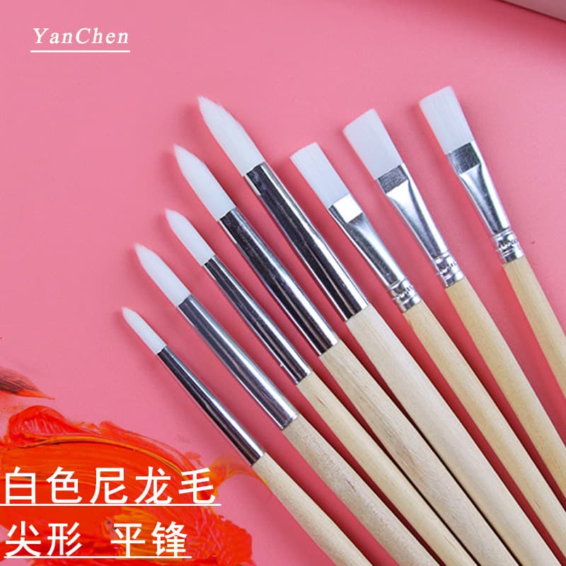 Cross-border white nylon oil paint brush gouache watercolor flat tip pointed brush line stroke gouache creative gift