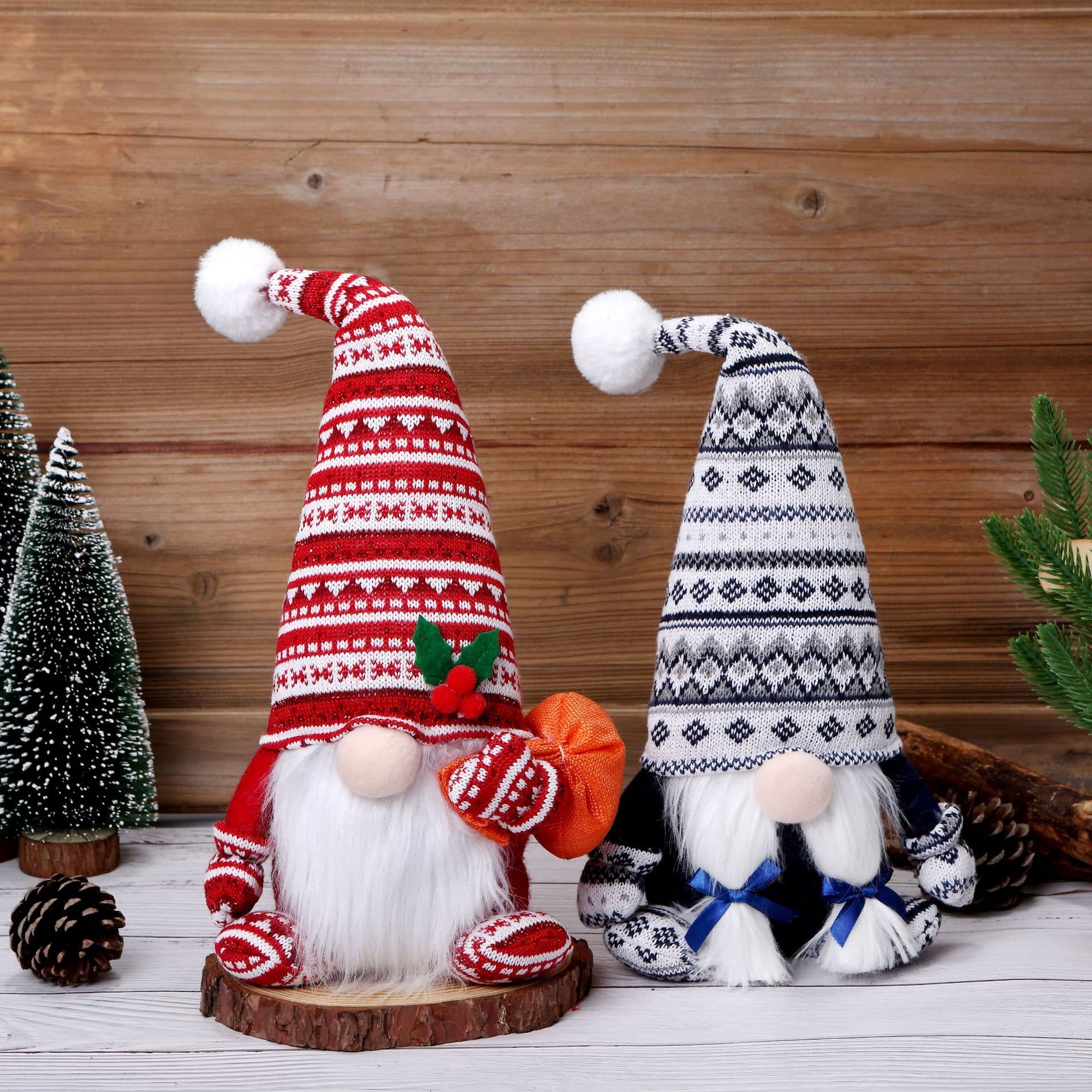New Christmas Decoration Gift Bag Sled Faceless Doll Plush European and American Backpack Wool Gnome Doll