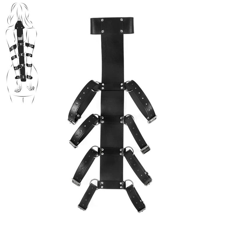 Adult Sex Toy Ribbed Leather Handcuffs Neck Collar Bondage Restraint Back Handcuff Fetish Gear
