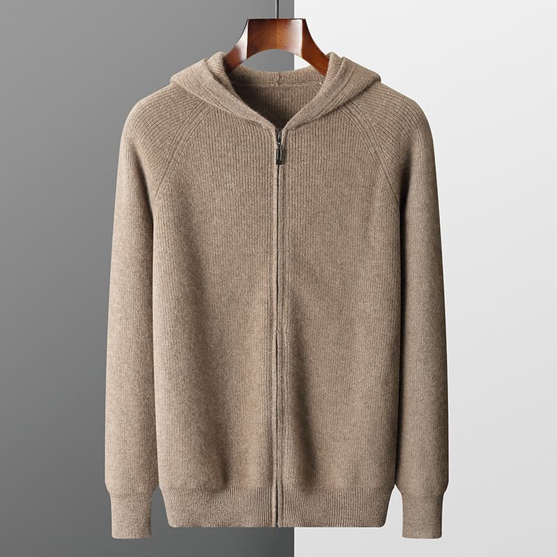 New Autumn/Winter 100 Wool Cardigan Jacket Hoodie Zipper Thickened Sweater Loose Casual Hooded Knit