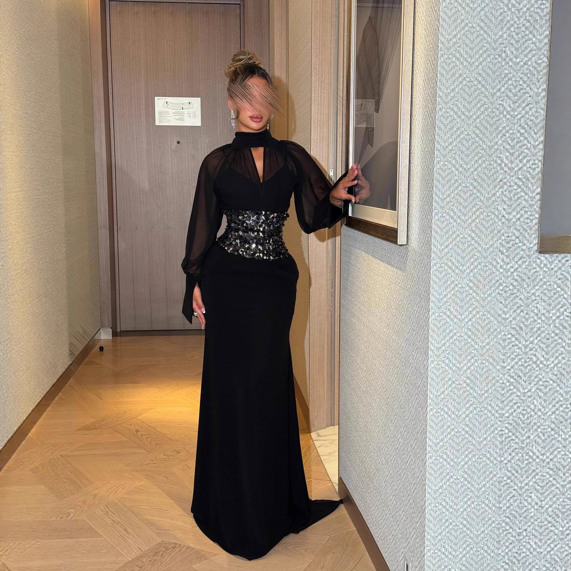 2025 Autumn/Winter New Cross-border Women's Dress Independent Station eBay Chiffon Sequin Waist-cinching Gown Dress
