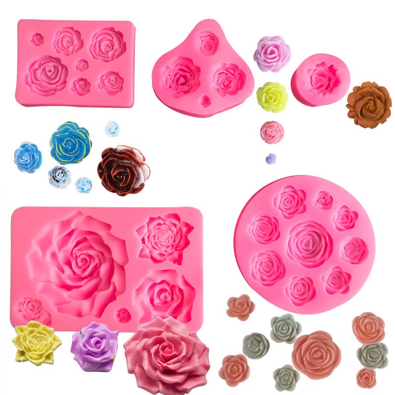 DIY Cake Mold - Multiple Rose Flower Fondant Silicone Mold, Liquid Silicone Mold, Polymer Clay Soap Mold