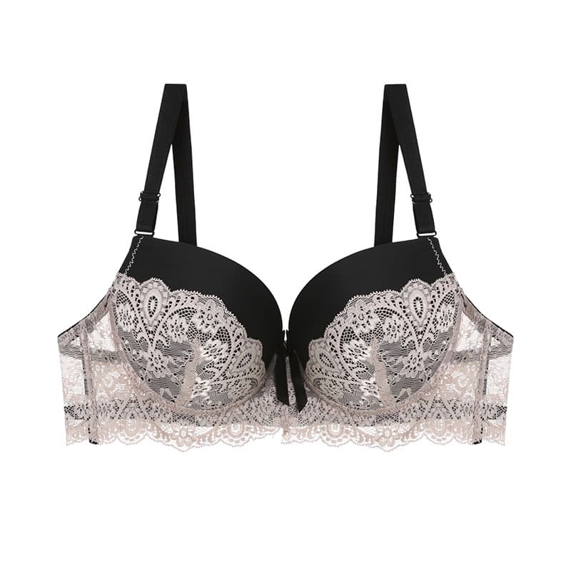 European and American style French lace sexy bra, thin cup, push-up and side breast support, adjustable underwire bra, factory direct sales.
