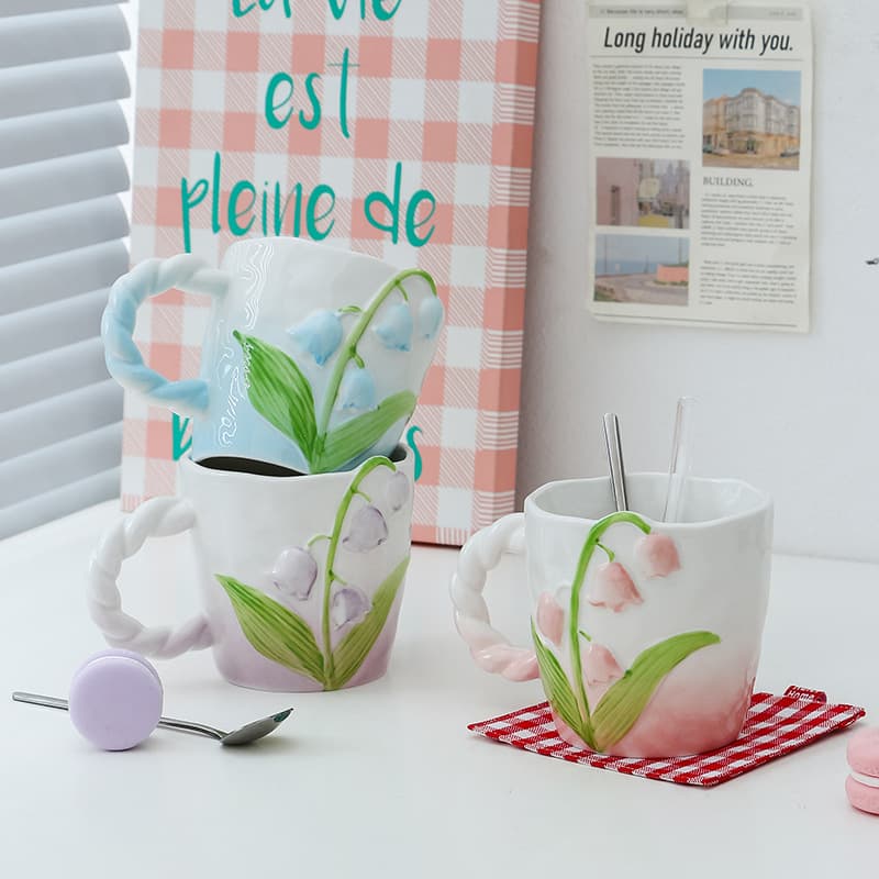 Korean-style ins high-appearance pink girly tulip ceramic mug for drinking water, women's home coffee, teacher