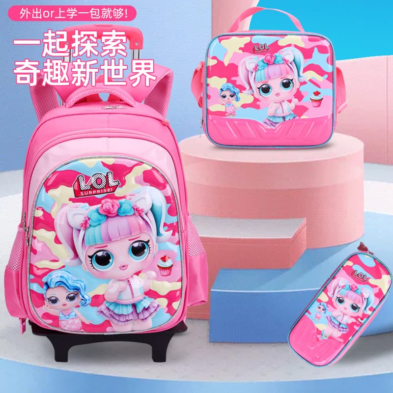 Factory Stock New Model Export Three-Piece Set Backpack for Boys and Girls Elementary School Students Children's Trolley Schoolbag Large Capacity