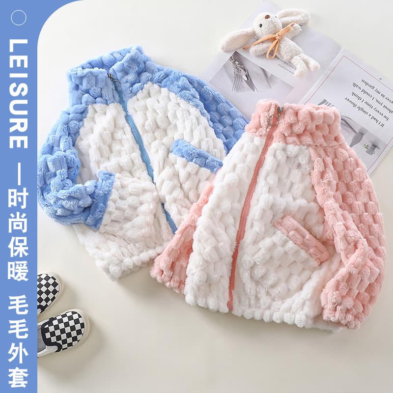 Warm Fleece Children's Sweater Jacket Zipper Collar Cardigan Unisex Baby Winter Outerwear Soft Polyester Fabric Long Sleeve