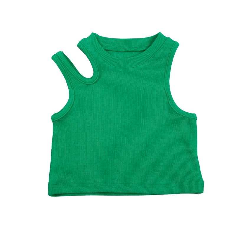 Girls Summer Vest Baby Trendy Korean Style Irregular Off-Shoulder Short Strap Top