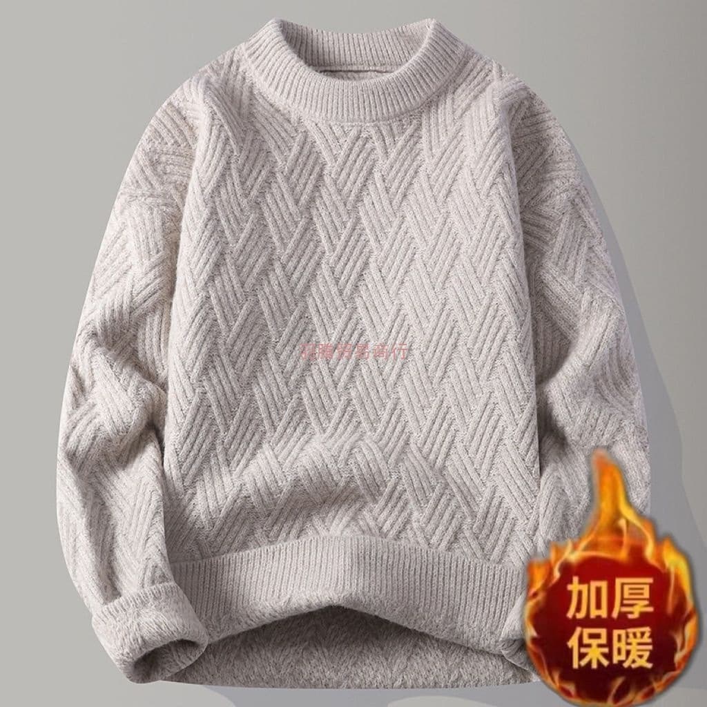 High-End Youth Round Neck Woven Diamond Pattern Sweater, Autumn/Winter Knitwear New Arrival Loose Thickened Warm Casual