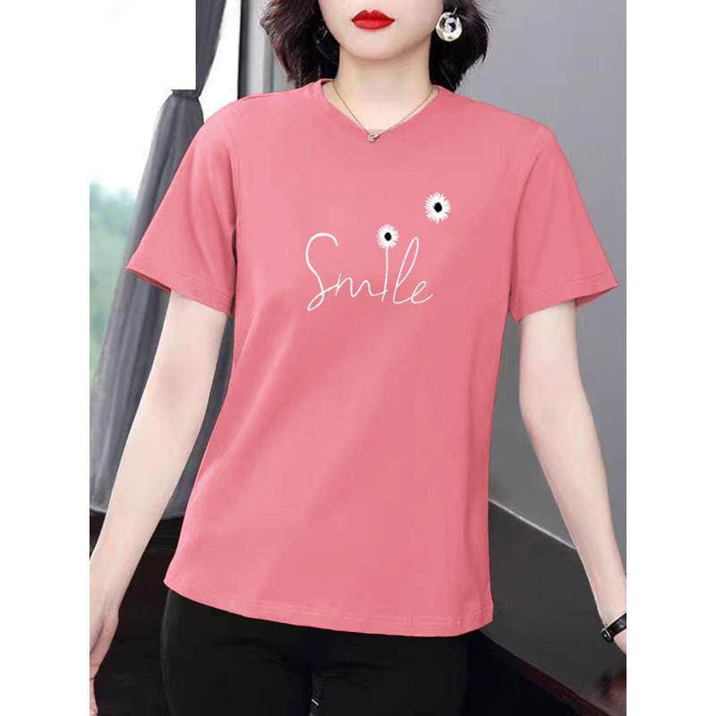 End-of-Season Fashion Women's Regular Shoulder Short Sleeve T-Shirt, Summer Versatile Loose Fit Belly-Covering Slimming Plus Size Age-Reducing Top Trendy
