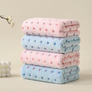Coral Fleece Towel Set, Cute Face Towel, Universal Soft Absorbent Bath Towel, Large Polka Dot, Gift Towel, Cross-border